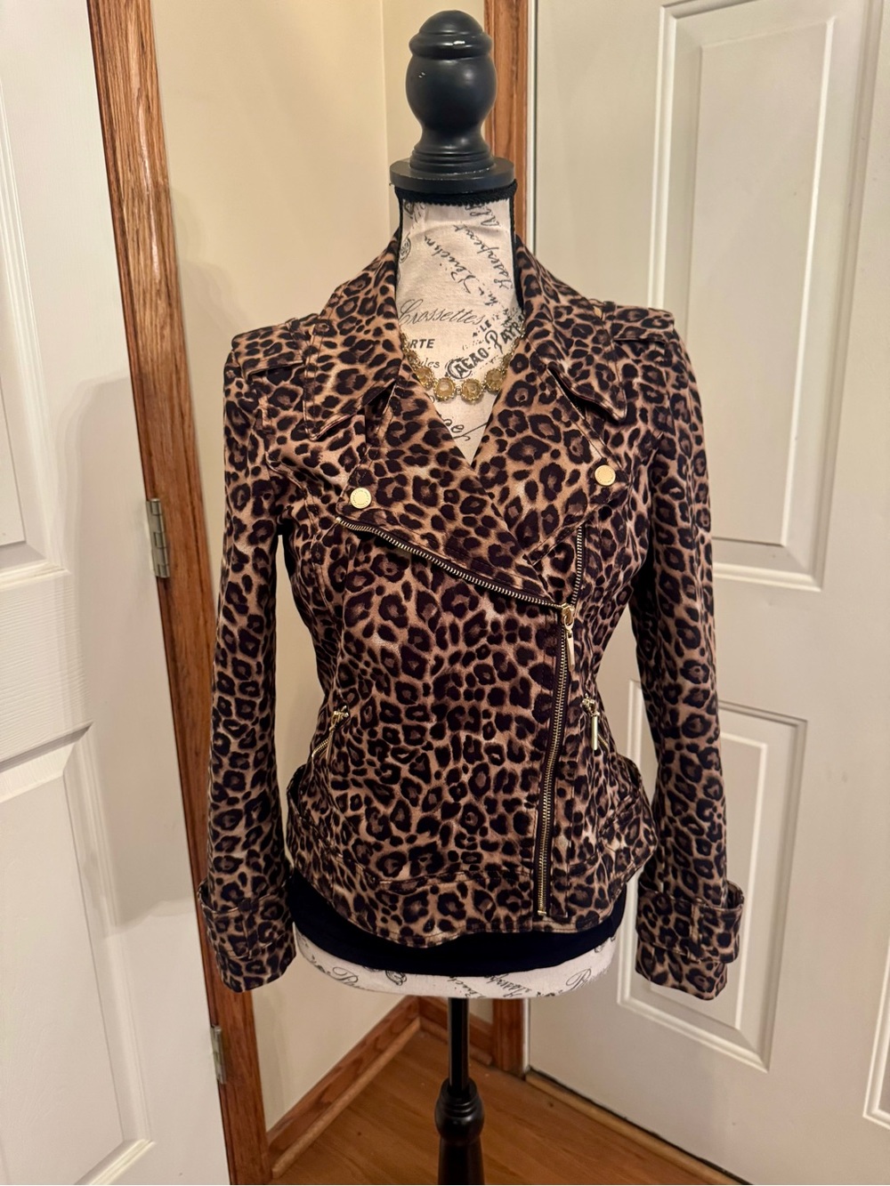 White House Black Market Leopard Print Moto Jacket - Brown/Black